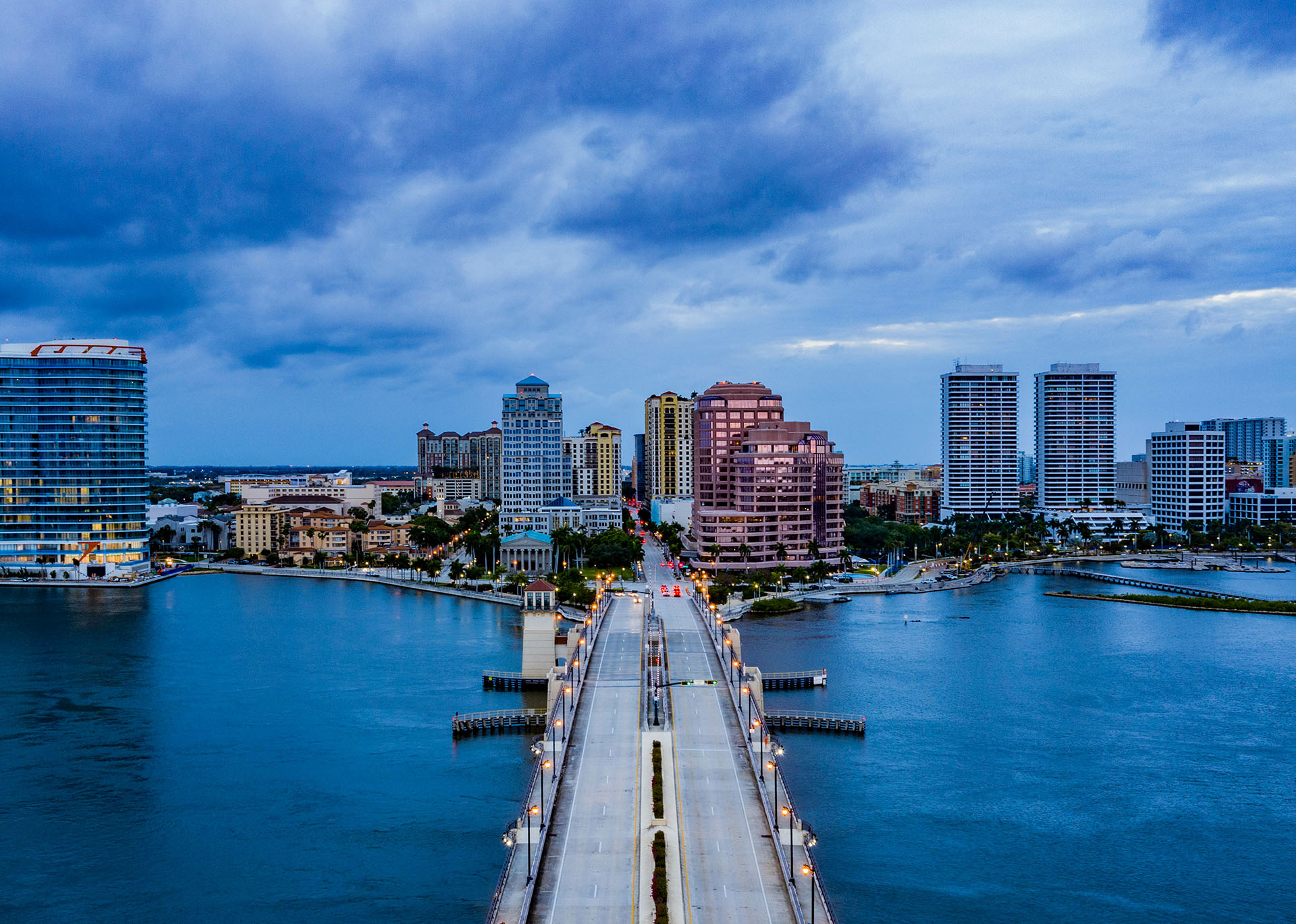 West Palm Beach skyline as seen from Royal Park Bridge and Flagler Drive